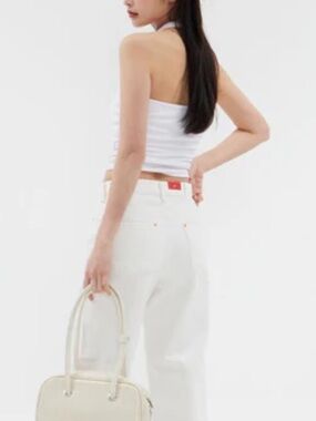 Lewkin White Halter Tie Neck Tank Top